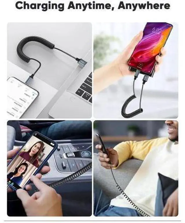 Alt view image 2 of 7 - Coiled USB A to USB-C Charging & Data Cable | Car-Use Cord for CarPlay & Android Auto, Compatible with iPhone 15/16, Samsung S24/S23, Pixel & Tablets