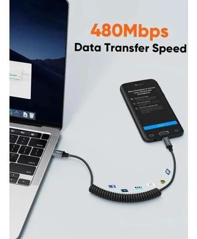 Alt view image 7 of 7 - Coiled USB A to USB-C Charging & Data Cable | Car-Use Cord for CarPlay & Android Auto, Compatible with iPhone 15/16, Samsung S24/S23, Pixel & Tablets