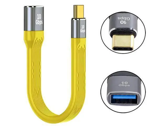 Alt view image 4 of 7 - 13cm Yellow Slim FPC Flat USB3.1 Gen2 Type-C Male Host to USB3.0 A Female OTG Cable | 10Gbps High Speed
