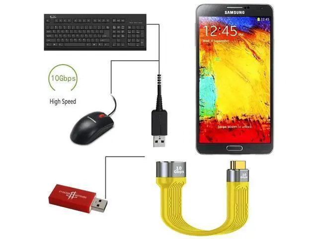 Alt view image 5 of 7 - 13cm Yellow Slim FPC Flat USB3.1 Gen2 Type-C Male Host to USB3.0 A Female OTG Cable | 10Gbps High Speed