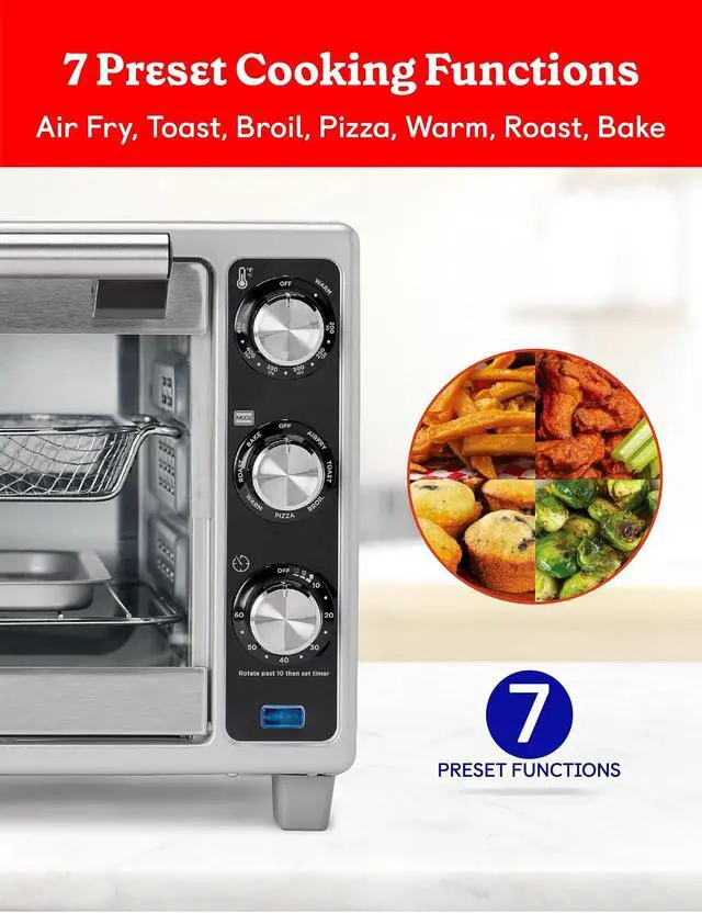 Alt view image 3 of 7 - Betty Crocker Air Fryer Convection Toaster Oven, Multifunction 6-Slice Toaster and Air Fryer Oven, 0.8 Cu. Ft. 6 Slice Capacity AirFryer Toaster Oven Combo, 7 Function Convection Oven,Silver