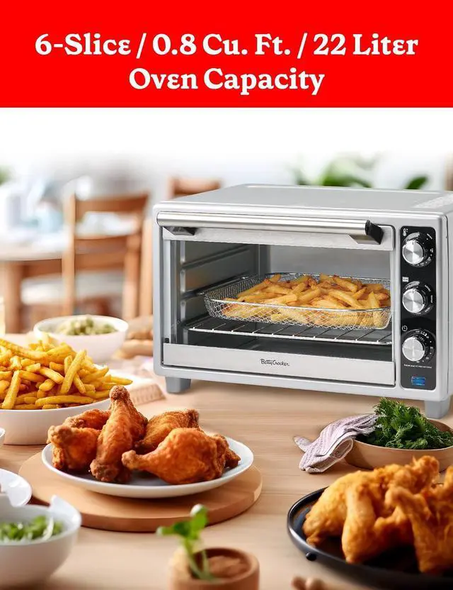 Alt view image 5 of 7 - Betty Crocker Air Fryer Convection Toaster Oven, Multifunction 6-Slice Toaster and Air Fryer Oven, 0.8 Cu. Ft. 6 Slice Capacity AirFryer Toaster Oven Combo, 7 Function Convection Oven,Silver