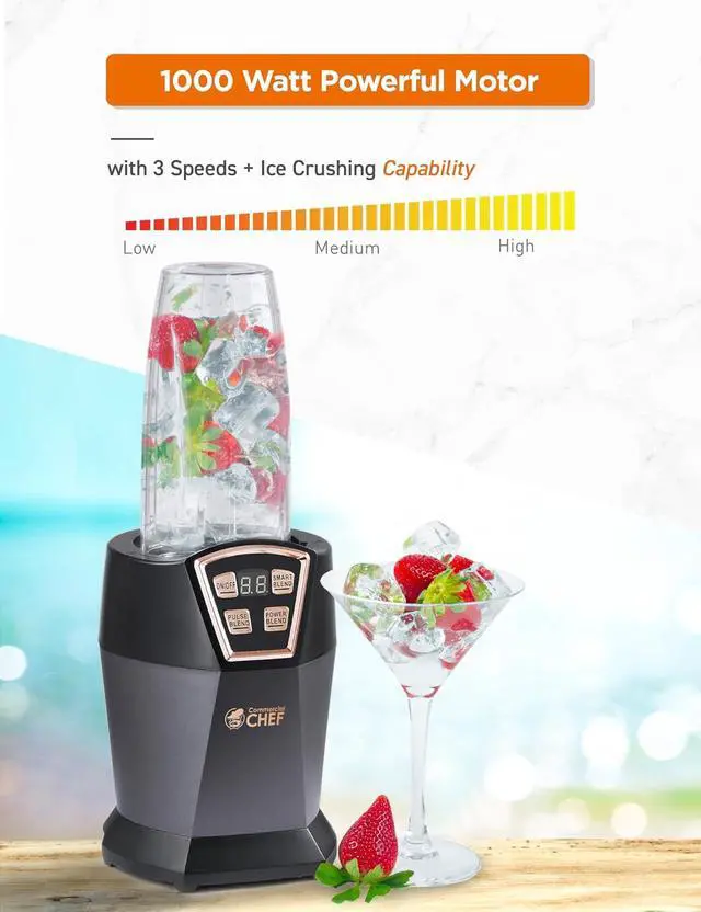 Alt view image 3 of 7 - COMMERCIAL CHEF Personal Blender With 3 Modes for Smoothies, Shakes & More - 1000W With 6 Stainless Steel Blades and LED Display