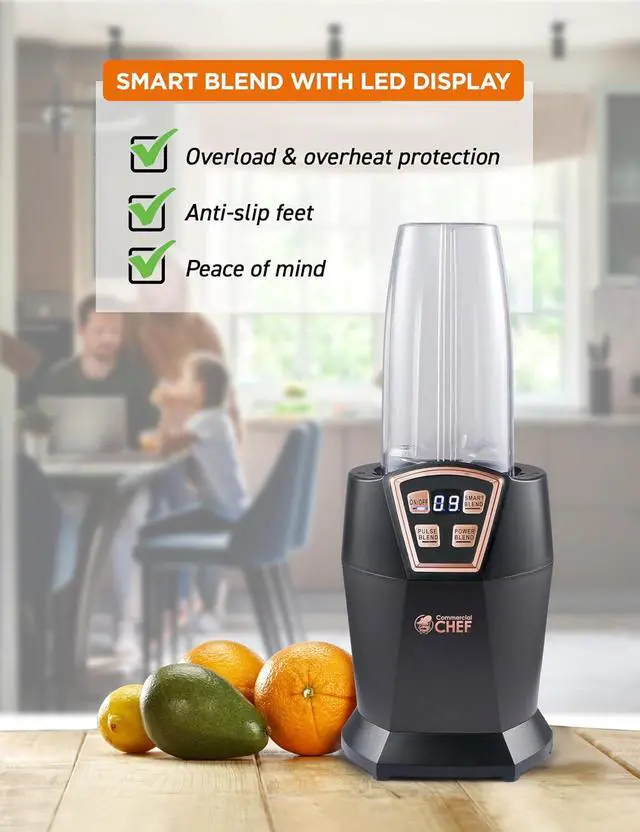 Alt view image 5 of 7 - COMMERCIAL CHEF Personal Blender With 3 Modes for Smoothies, Shakes & More - 1000W With 6 Stainless Steel Blades and LED Display
