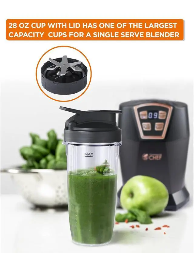 Alt view image 6 of 7 - COMMERCIAL CHEF Personal Blender With 3 Modes for Smoothies, Shakes & More - 1000W With 6 Stainless Steel Blades and LED Display