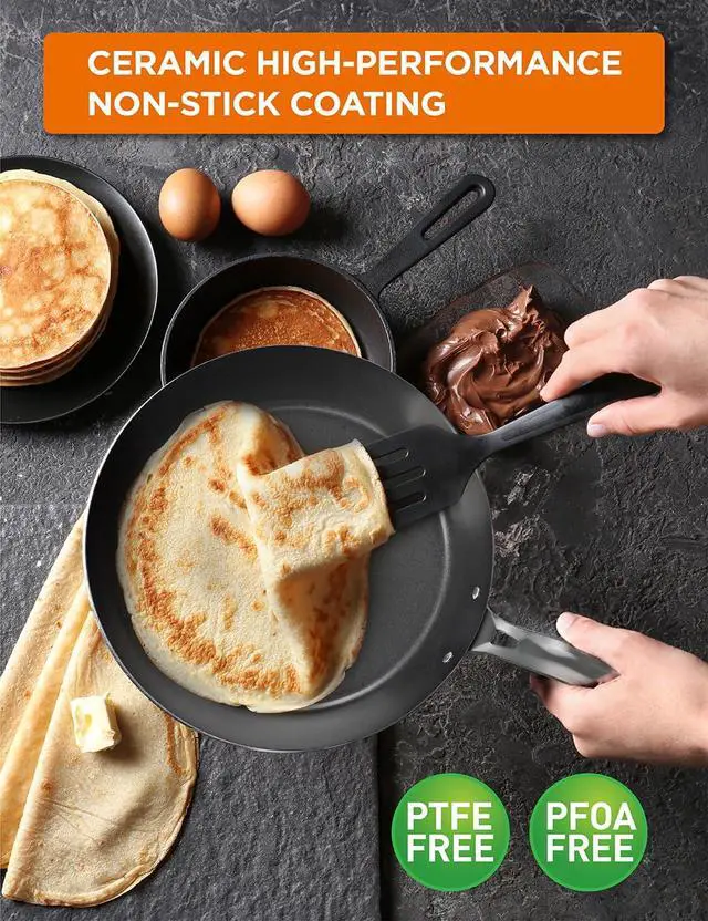 Alt view image 4 of 7 - Commercial CHEF 12" Carbon Steel Skillet, Non Stick Frying Pan with Ceramic Coating, Safe for Any Cooktop, Oven or Grill, Lighter and Cools Faster than Cast Iron