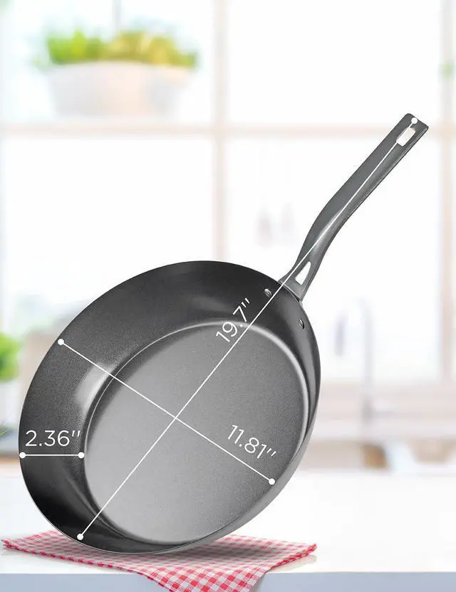 Alt view image 6 of 7 - Commercial CHEF 12" Carbon Steel Skillet, Non Stick Frying Pan with Ceramic Coating, Safe for Any Cooktop, Oven or Grill, Lighter and Cools Faster than Cast Iron