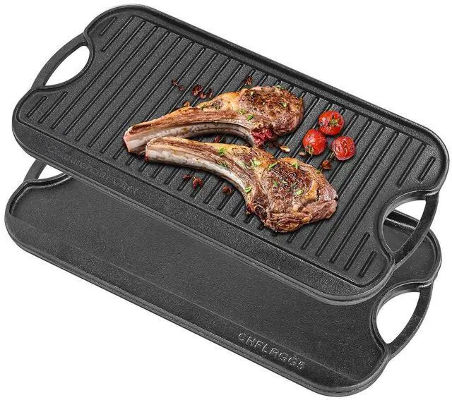 Main image of Commercial CHEF Cast Iron Griddle, Reversible Grill Griddle with Dual Handles for Stove, Oven and Outdoors