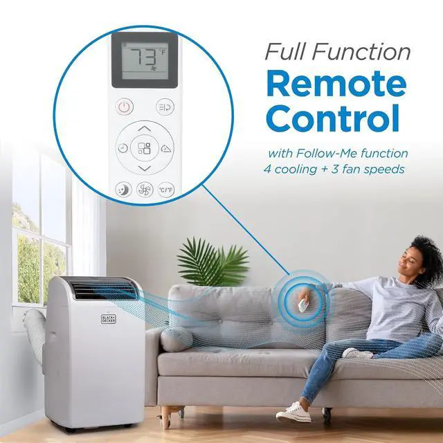 Alt view image 3 of 7 - BLACK+DECKER Portable Air Conditioner,14,000 BTU Cooling, 12,000 BTU Heating for Rooms up to 700 Sq. Ft., Smart AC Unit with Follow Me Remote, BPACT14HWT, White