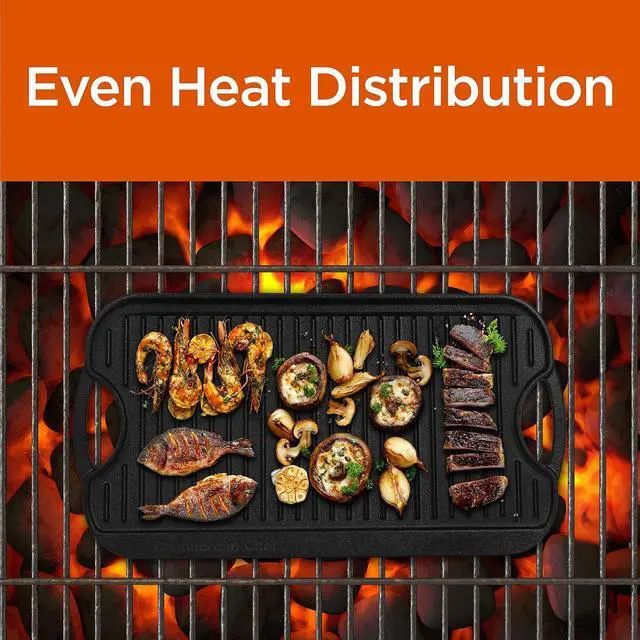 Alt view image 4 of 7 - Commercial CHEF Cast Iron Griddle, Reversible Grill Griddle with Dual Handles for Stove, Oven and Outdoors