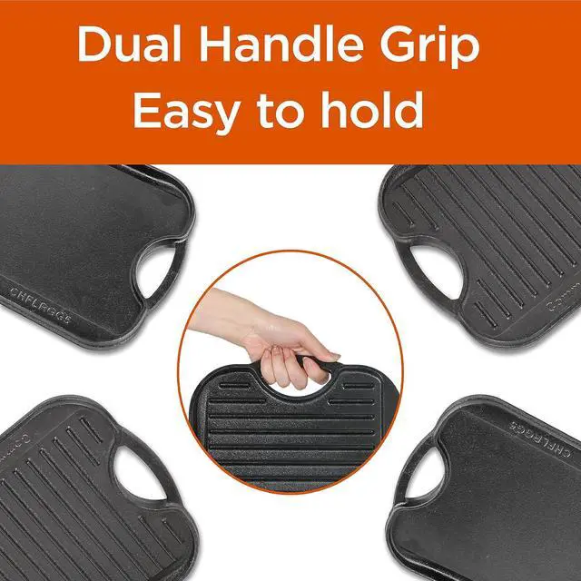 Alt view image 5 of 7 - Commercial CHEF Cast Iron Griddle, Reversible Grill Griddle with Dual Handles for Stove, Oven and Outdoors