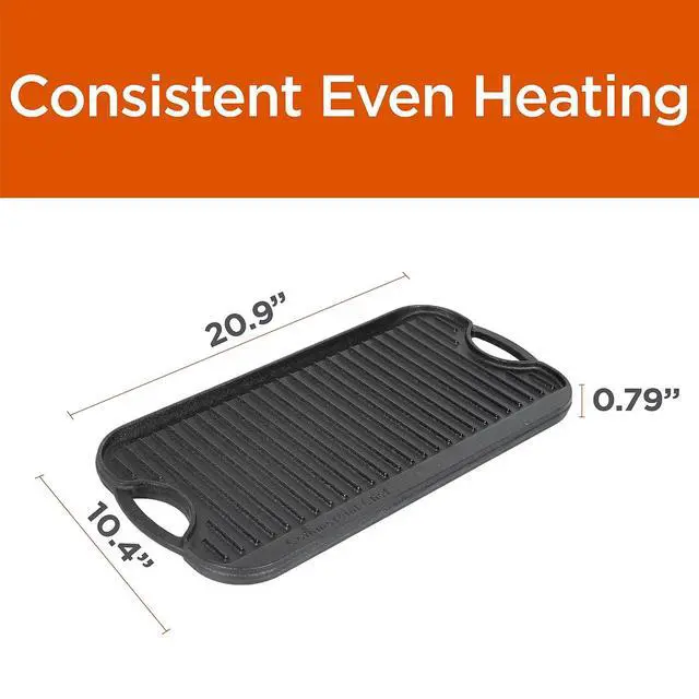 Alt view image 7 of 7 - Commercial CHEF Cast Iron Griddle, Reversible Grill Griddle with Dual Handles for Stove, Oven and Outdoors