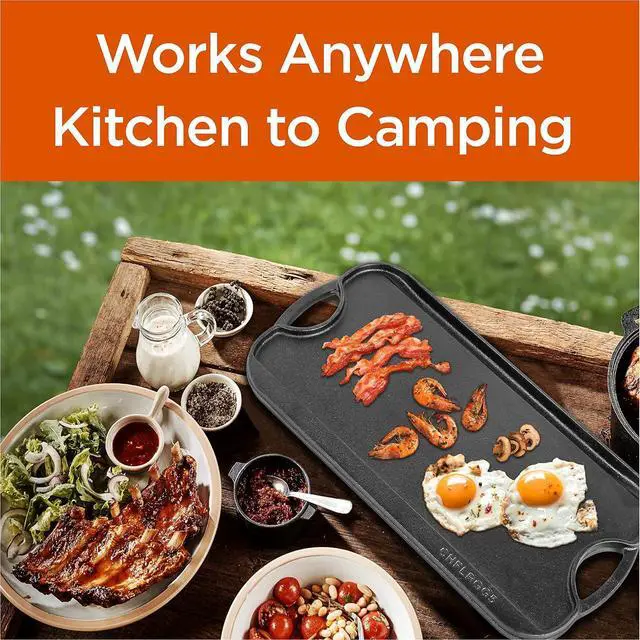 Alt view image 6 of 7 - Commercial CHEF Cast Iron Griddle, Reversible Grill Griddle with Dual Handles for Stove, Oven and Outdoors