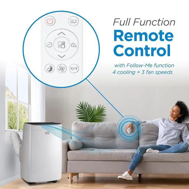Alt view image 3 of 7 - BLACK+DECKER Portable Air Conditioner, 10,000 BTU (5,550 DOE) for Rooms up to 450 Sq. Ft., Portable AC with Follow Me Remote Control and Window Kit, BPACT10WT, White