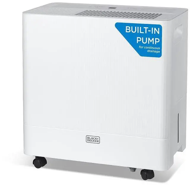 Main image of BLACK+DECKER 50-Pint Portable Dehumidifier with Built-in Pump, Dehumidifier with Pump for up to 4500 Sq. Ft., For Home and Large Spaces, Removable Bucket and Drain Hoses Included, BD50PMWSA, White
