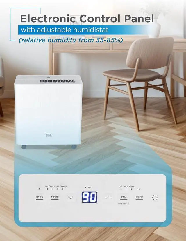 Alt view image 3 of 7 - BLACK+DECKER 50-Pint Portable Dehumidifier with Built-in Pump, Dehumidifier with Pump for up to 4500 Sq. Ft., For Home and Large Spaces, Removable Bucket and Drain Hoses Included, BD50PMWSA, White