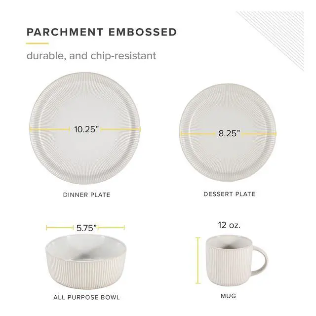 Alt view image 5 of 7 - TABLE 12 Dinnerware Set, Parchment Embossed Dish Set for 4 with Dinner Plates, Dessert and Salad Plate Set, Bowl Set, and Mugs, Simple Modern Kitchenware, White, 16-Piece