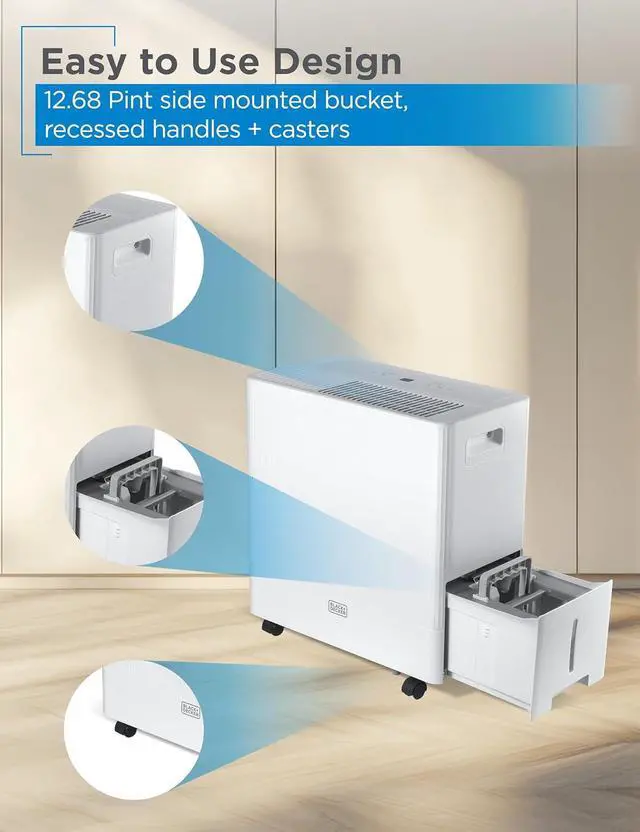 Alt view image 5 of 7 - BLACK+DECKER 50-Pint Portable Dehumidifier with Built-in Pump, Dehumidifier with Pump for up to 4500 Sq. Ft., For Home and Large Spaces, Removable Bucket and Drain Hoses Included, BD50PMWSA, White