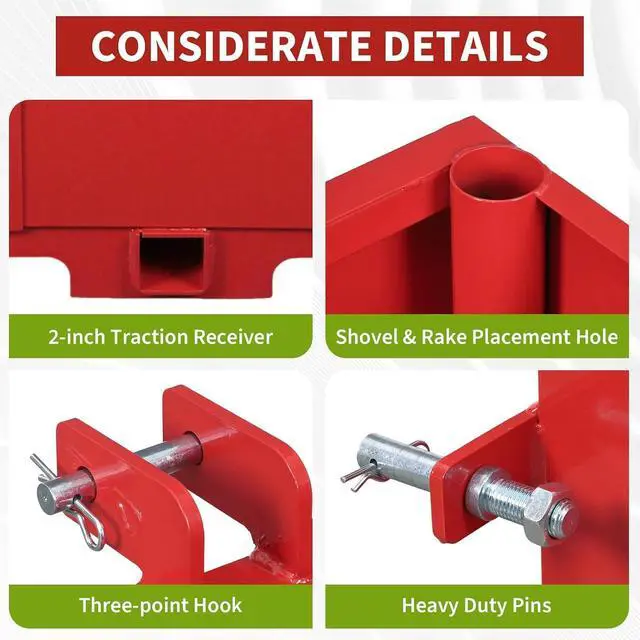 Alt view image 6 of 7 - Patikuin Tractor Ballast Box with 800 Lbs Load Capacity, Category 1 Three Point Hitch, 5 Cu.ft Heavy Duty Steel Rear Counterweight with 2" Receiver, Red