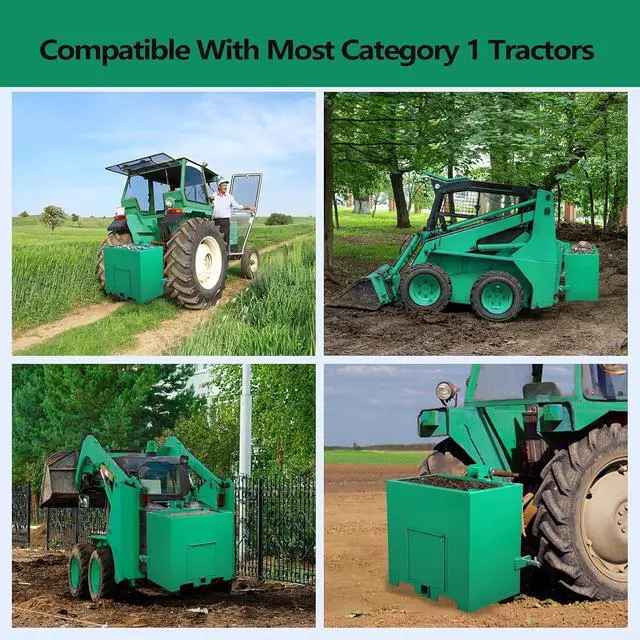 Alt view image 5 of 7 - Patikuin Heavy-Duty 3 Point Ballast Box for Category 1 Tractors, 800 Lbs Capacity, 5 Cu.ft Steel Loader Attachment with Sliding Door, Green