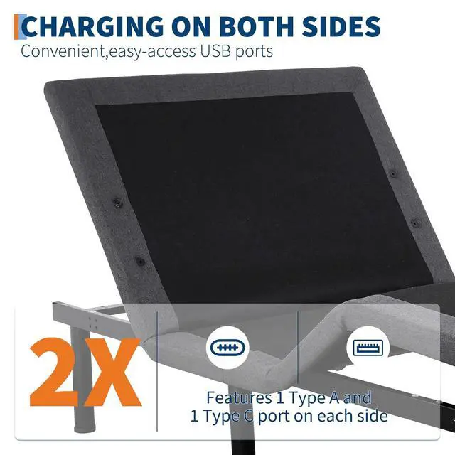 Alt view image 6 of 7 - Patikuin Adjustable Bed Frame with Massage & Electric Head/Foot Lift, Wireless Remote, USB Ports, LED Night Light, Adjustable Legs, Twin XL