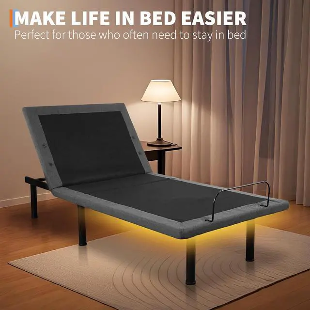 Alt view image 7 of 7 - Patikuin Adjustable Bed Frame with Massage & Electric Head/Foot Lift, Wireless Remote, USB Ports, LED Night Light, Adjustable Legs, Twin XL