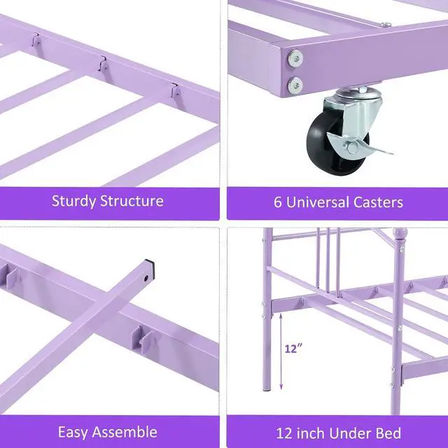 Alt view image 3 of 7 - Patikuin Twin Daybed with Trundle, Metal Day Bed Frame Twin Size with Pullout Trundle on Wheels, Space-Saving Sofa Bed for Living Room, Bedroom, Guest Room, No Box Spring Needed