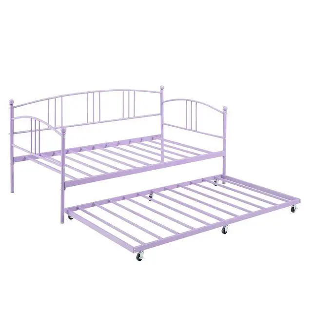 Alt view image 7 of 7 - Patikuin Twin Daybed with Trundle, Metal Day Bed Frame Twin Size with Pullout Trundle on Wheels, Space-Saving Sofa Bed for Living Room, Bedroom, Guest Room, No Box Spring Needed