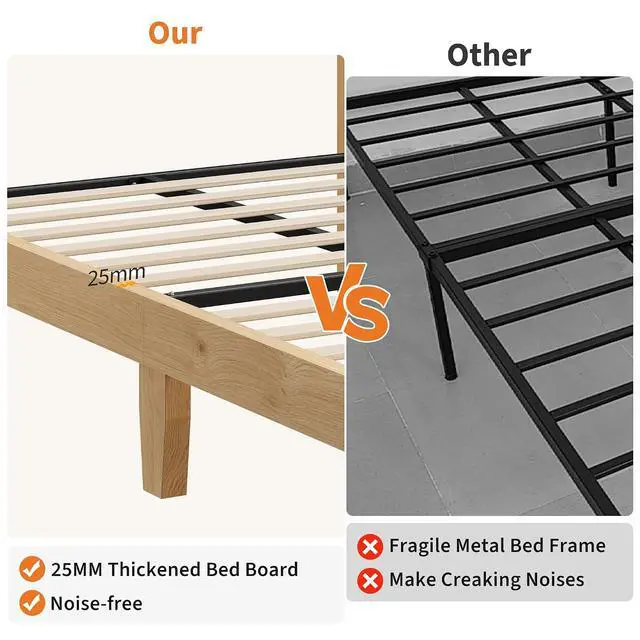 Alt view image 4 of 7 - Patikuin King Size Rattan Bed Frame with LED Lights, Bohemian Platform Bed Frame King with Natural Grass Rattan Headboard, Wooden Legs, No Box Spring Needed, Easy Assembly