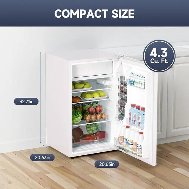 Alt view image 2 of 7 - Patikuin 4.3 Cu.Ft Mini Fridge with Freezer, Single Door Refrigerator with Adjustable Thermostat, Mini Compact Fridge for Bedroom, Office, Dorm, RV