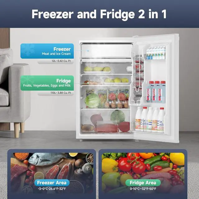 Alt view image 4 of 7 - Patikuin 4.3 Cu.Ft Mini Fridge with Freezer, Single Door Refrigerator with Adjustable Thermostat, Mini Compact Fridge for Bedroom, Office, Dorm, RV