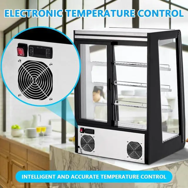 Alt view image 4 of 7 - Patikuin 5.2 Cu.Ft Commercial Countertop Cake Display Refrigerator, Double-Layer Tempered Glass with LED Lighting, Digital Temperature Control, Adjustable Shelves, Black