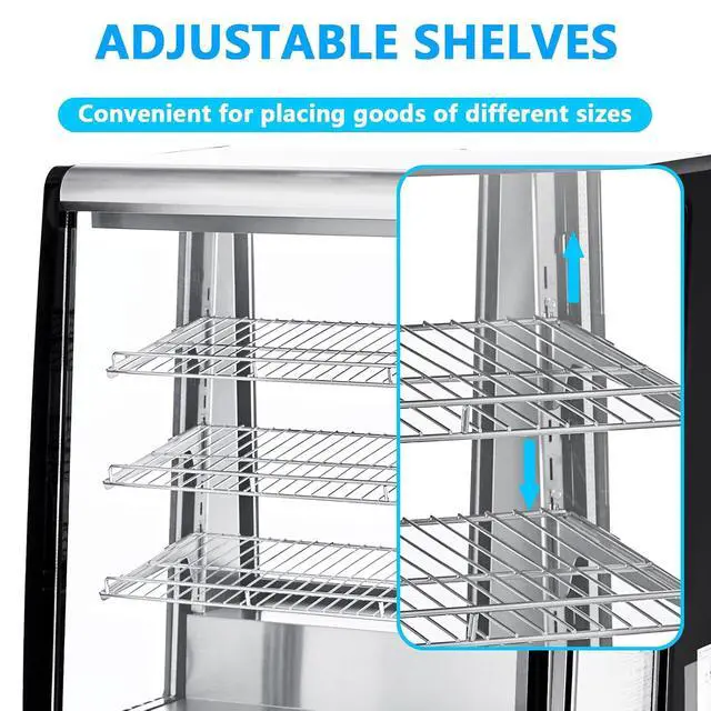 Alt view image 5 of 7 - Patikuin 5.2 Cu.Ft Commercial Countertop Cake Display Refrigerator, Double-Layer Tempered Glass with LED Lighting, Digital Temperature Control, Adjustable Shelves, Black