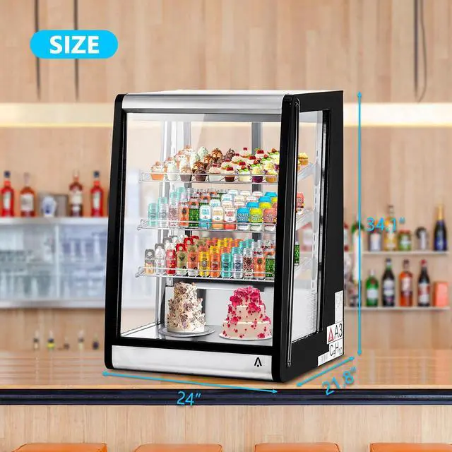 Alt view image 6 of 7 - Patikuin 5.2 Cu.Ft Commercial Countertop Cake Display Refrigerator, Double-Layer Tempered Glass with LED Lighting, Digital Temperature Control, Adjustable Shelves, Black