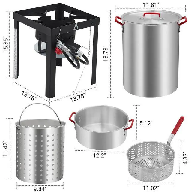 Alt view image 2 of 7 - Patikuin 50,000 BTU Outdoor Propane Deep Fryer Combo Set, 30QT Turkey Fryer & 10QT Fish Fryer with Aluminum Pots, Igniter Stand, Baskets, Thermometer, Injector for Seafood Boil Crawfish Lobster