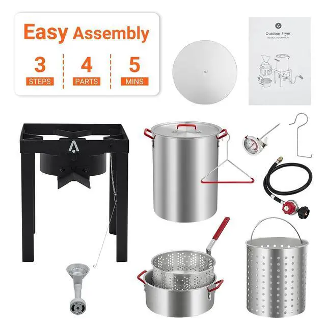 Alt view image 3 of 7 - Patikuin 50,000 BTU Outdoor Propane Deep Fryer Combo Set, 30QT Turkey Fryer & 10QT Fish Fryer with Aluminum Pots, Igniter Stand, Baskets, Thermometer, Injector for Seafood Boil Crawfish Lobster