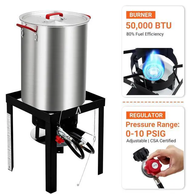 Alt view image 4 of 7 - Patikuin 50,000 BTU Outdoor Propane Deep Fryer Combo Set, 30QT Turkey Fryer & 10QT Fish Fryer with Aluminum Pots, Igniter Stand, Baskets, Thermometer, Injector for Seafood Boil Crawfish Lobster