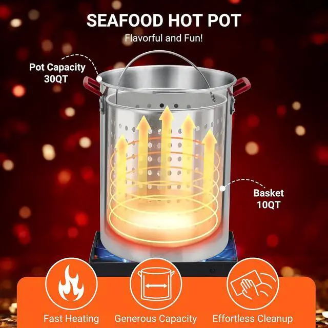 Alt view image 5 of 7 - Patikuin 50,000 BTU Outdoor Propane Deep Fryer Combo Set, 30QT Turkey Fryer & 10QT Fish Fryer with Aluminum Pots, Igniter Stand, Baskets, Thermometer, Injector for Seafood Boil Crawfish Lobster