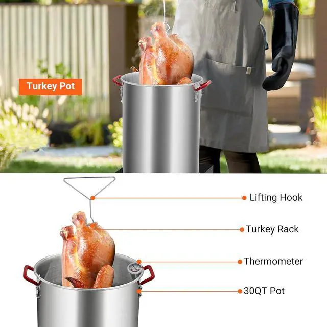 Alt view image 6 of 7 - Patikuin 50,000 BTU Outdoor Propane Deep Fryer Combo Set, 30QT Turkey Fryer & 10QT Fish Fryer with Aluminum Pots, Igniter Stand, Baskets, Thermometer, Injector for Seafood Boil Crawfish Lobster
