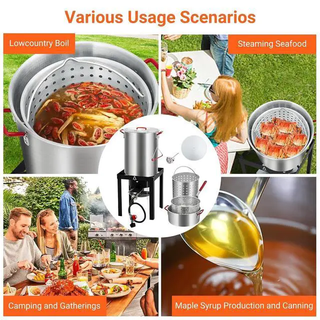 Alt view image 7 of 7 - Patikuin 50,000 BTU Outdoor Propane Deep Fryer Combo Set, 30QT Turkey Fryer & 10QT Fish Fryer with Aluminum Pots, Igniter Stand, Baskets, Thermometer, Injector for Seafood Boil Crawfish Lobster