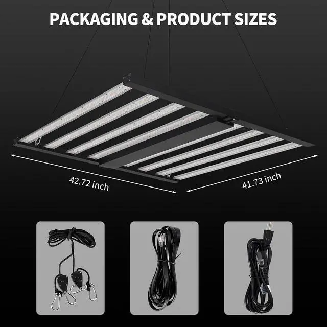 Alt view image 6 of 7 - Patikuin 600W 8-Bar LED Grow Light, Dimmable Full Spectrum, Foldable Design for 4x4 ft Coverage, 120V Commercial Plant Light