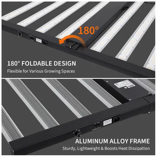 Alt view image 7 of 7 - Patikuin 600W 8-Bar LED Grow Light, Dimmable Full Spectrum, Foldable Design for 4x4 ft Coverage, 120V Commercial Plant Light