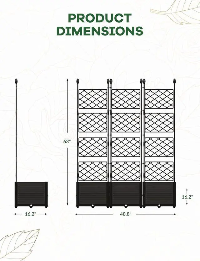Alt view image 2 of 7 - Patikuin 3-Section Sturdy Weather-Resistant Raised Garden Bed with Metal Trellis, Vertical Modular Planter Box & Privacy Screen for Climbing Plants, Vegetables, Flowers