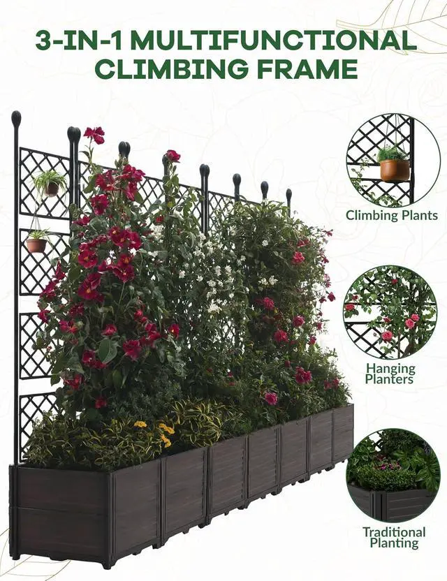 Alt view image 3 of 7 - Patikuin 7-Section Sturdy Weather-Resistant Raised Garden Bed with Metal Trellis, Vertical Modular Planter Box & Privacy Screen for Climbing Plants, Vegetables, Flowers