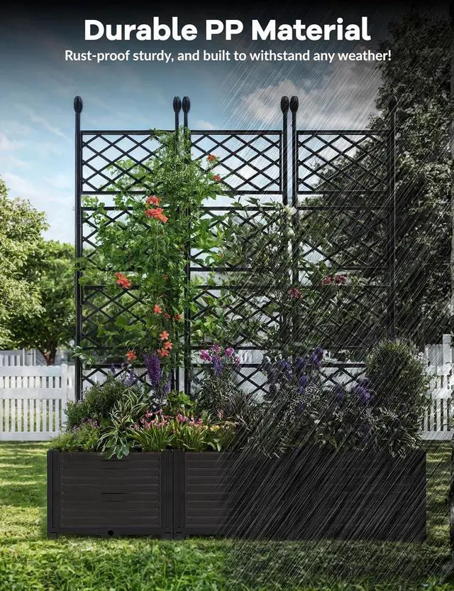Alt view image 5 of 7 - Patikuin 3-Section Sturdy Weather-Resistant Raised Garden Bed with Metal Trellis, Vertical Modular Planter Box & Privacy Screen for Climbing Plants, Vegetables, Flowers