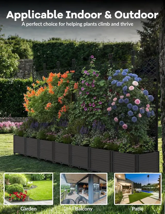 Alt view image 4 of 7 - Patikuin 7-Section Sturdy Weather-Resistant Raised Garden Bed with Metal Trellis, Vertical Modular Planter Box & Privacy Screen for Climbing Plants, Vegetables, Flowers