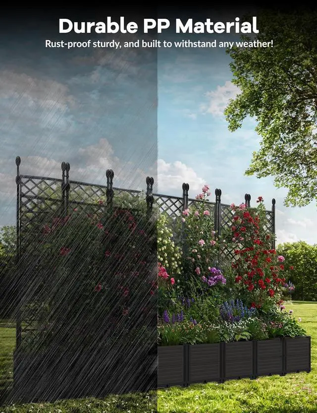 Alt view image 7 of 7 - Patikuin 7-Section Sturdy Weather-Resistant Raised Garden Bed with Metal Trellis, Vertical Modular Planter Box & Privacy Screen for Climbing Plants, Vegetables, Flowers