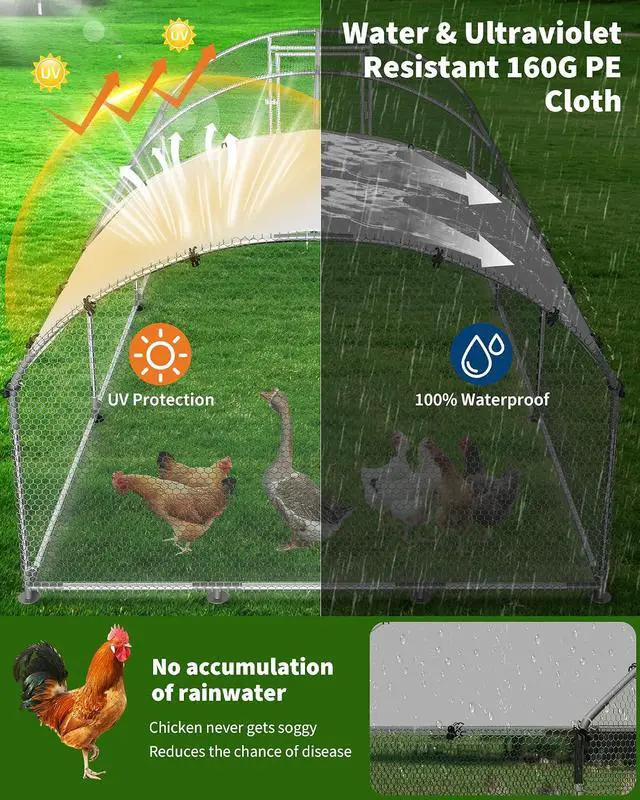 Alt view image 3 of 7 - Patikuin Upgraded Walk-in Chicken Coop, Large Metal Chicken Run with Galvanized Frame, Waterproof UV-Resistant Cover & Secure Door, Outdoor Poultry Cage for Chickens, Ducks, Rabbits