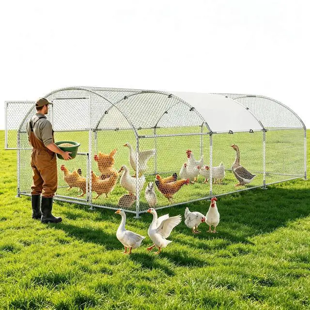 Main image of Patikuin Upgraded Walk-in Chicken Coop, Large Metal Chicken Run with Galvanized Frame, Waterproof UV-Resistant Cover & Secure Door, Outdoor Poultry Cage for Chickens, Ducks, Rabbits