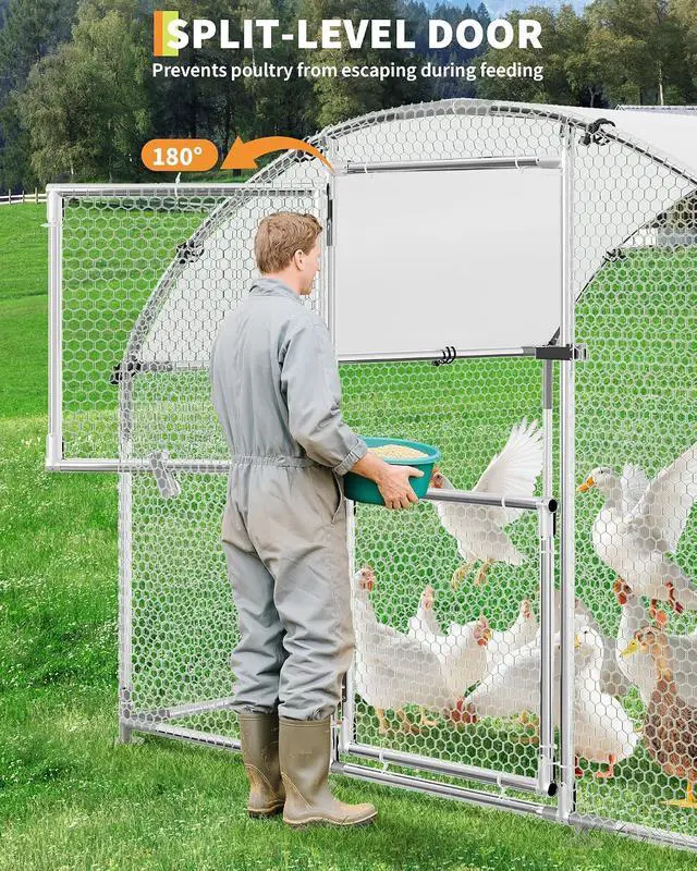 Alt view image 4 of 7 - Patikuin Upgraded Walk-in Chicken Coop, Large Metal Chicken Run with Galvanized Frame, Waterproof UV-Resistant Cover & Secure Door, Outdoor Poultry Cage for Chickens, Ducks, Rabbits